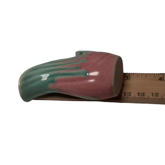 Vintage Studio Pottery Miniature Drip Glaze Pitcher Pink and Green  2.5" - Picture 3 of 6